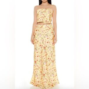 Forever 21 yellow floral skirt crop top two-piece set
